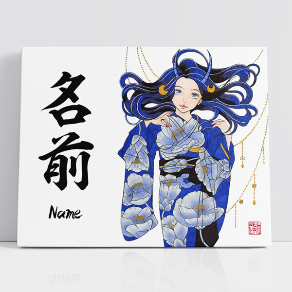 Personalized Japanese Kanji Name Canvas Art in with Camellia Anime Style Art (canvas)